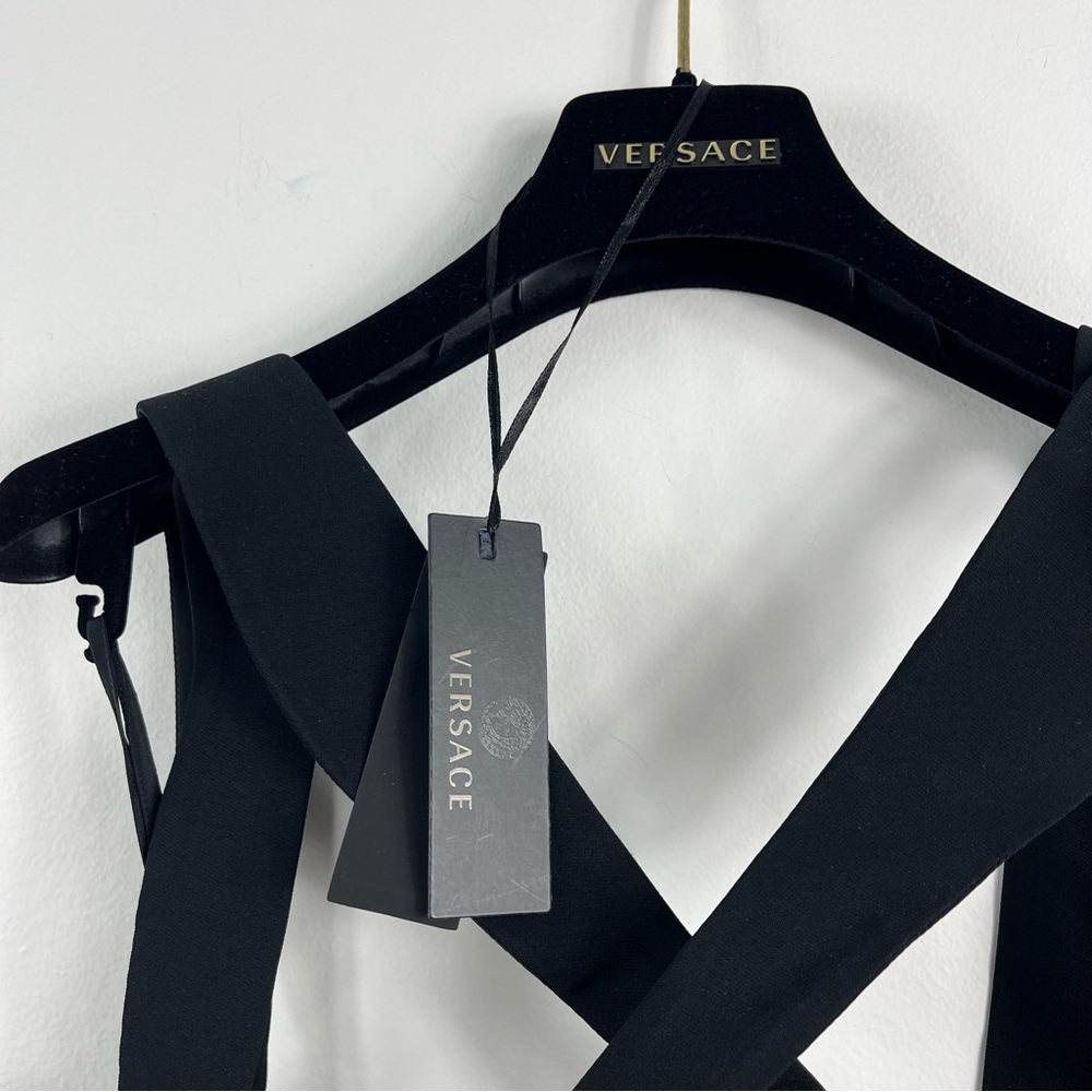 Versace Runway Sleeveless Bustier Criss Cross Strap Evening Gown 8 NWT Black - Picture 8 of 16